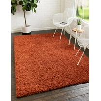 Rugs.com Solid Shag Collection Rug – 9' x 12' Terracotta Shag Rug Perfect For Living Rooms, Large Dining Rooms, Open Floorplans