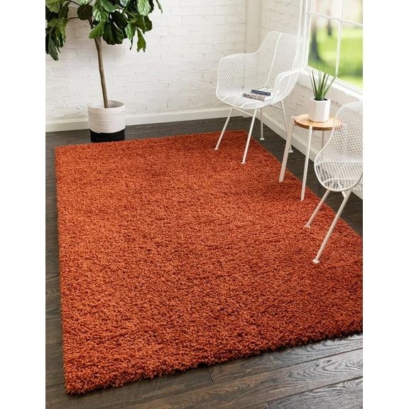 Rugs.com Solid Shag Collection Rug – 2' x 3' Terracotta Shag Rug Perfect For Entryways, Kitchens, Breakfast Nooks, Accent Pieces