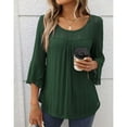 thumbnail image 5 of Defitshape Women's 3/4 Sleeve Blouse Casual Blouse Shirt Chic Crew Neck Chiffon Date Flare Sleeve Illusion Shirt Dark Green Medium, 5 of 5
