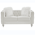 thumbnail image 3 of Modern Velvet Upholstered Loveseat Sofa with 2 Plush Pillows, Leisure 2-Seater Couch with Crystal Feet and Buckle, Lounge Sofa for Living Room, Bedroom, Office, Apartment, Beige, 3 of 9
