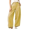 thumbnail image 2 of Bzdzmqm Women Plus Size Wide Leg High Waisted Trousers with Pockets Plaid Casual Loose Ankle Pants Summer Work Lounge Beach Travel Yoga, Yellow L, 2 of 8