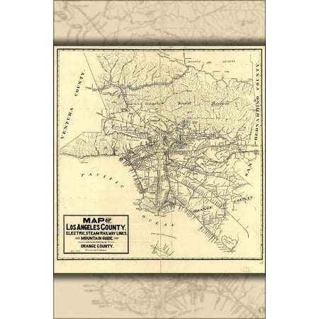24"x36" Gallery Poster, Map of Los Angeles County 1912