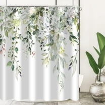 Eucalyptus Shower Curtain, Watercolor Green Leaves on The Top Plant with Floral Bathroom Curtain Bathtub Home Decor Waterproof Fabric Machine Washable with 12 Hooks