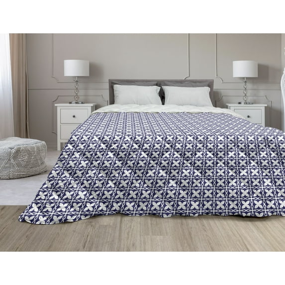 Geometric Down Alternative Comforter, Modernistic Abstract Grid with Nested Rhombuses in Greyscale Layout, Microfiber Quilt for All Season, 5 Sizes, Charcoal Grey and White, by Ambesonne