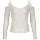 thumbnail image 5 of Apricot L Blusa de manga larga con hombros descubiertos y tela texturizada retro para mujer, camiseta transparente ligera con abertura y cuello en V a la moda de verano, 5 of 8