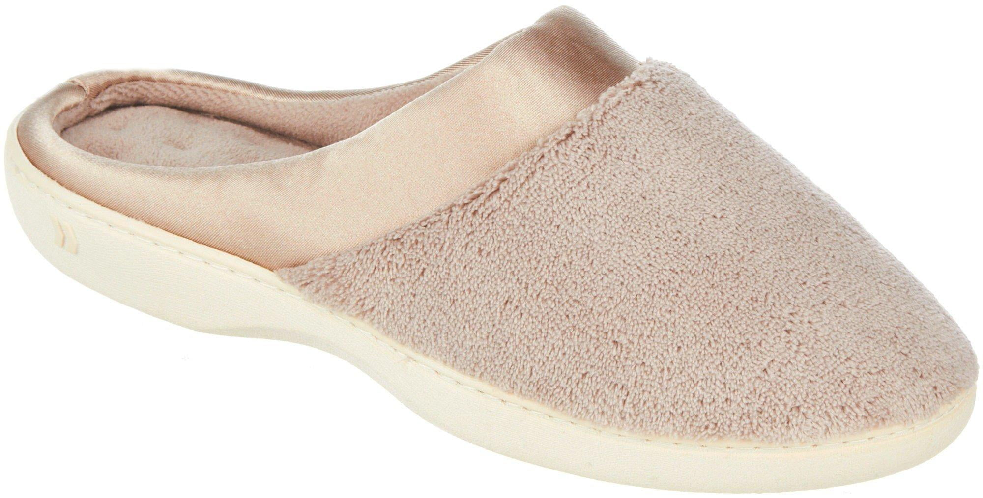 Isotoner Women's Microterry PillowStep Satin Cuff Clog Slippers 