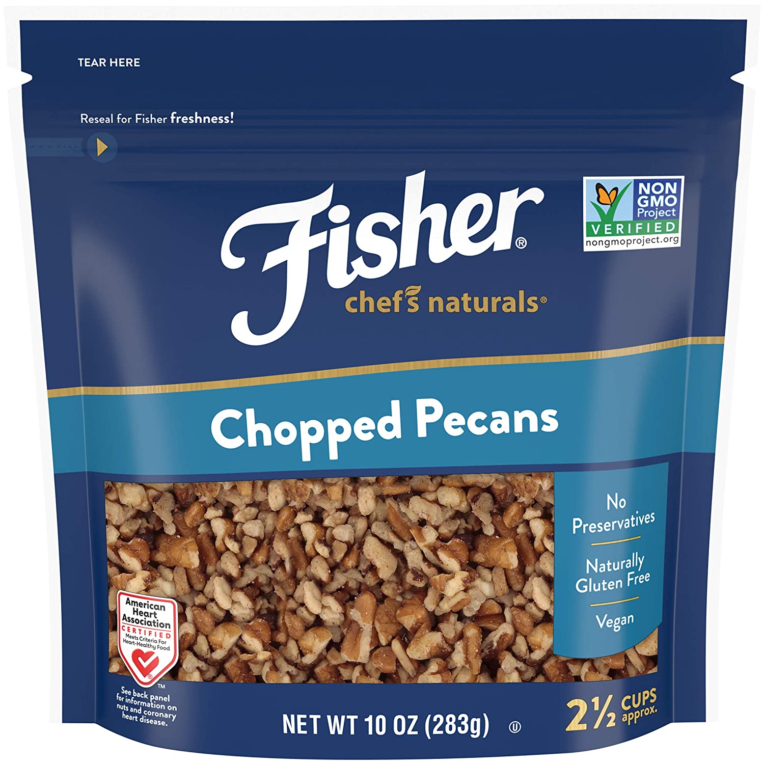 Fisher Chopped Pecans, No Preservatives, NonGMO, Heart Healthy, 10 oz