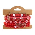 thumbnail image 2 of Rourlinge 5pc Valentines DayBracelets Trendy Clay Bead Bracelets Stack Gold Beaded Stretch Bracelets for Women Boho Stackable Bracelets Bulk Beaded Heart Red Bracelet, 2 of 6