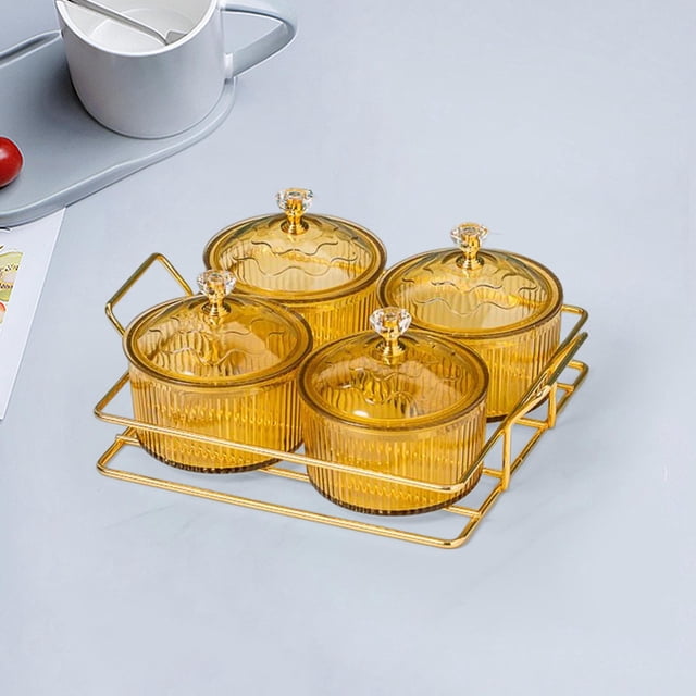 para servir con tapas, bandeja, contenedor, bandeja para aperitivos, fruta, postre, aperitivos, plato para servir, para encimera, Caddy, 4 tazones dorados Macarena Bandeja de condimentos