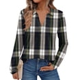 thumbnail image 2 of Women's Fashion Athleisure Long-Sleeve Plaid Print Stand-Collar Polo Shirt Top, Comfortable & Skin-Friendly & Breathable, Gifts for Women, 2 of 5