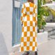 thumbnail image 3 of Vestido largo con estampado de cuadros naranja y blanco Vestidos casuales Ropa de playa Vestido elegante para invitadas de boda, 3 of 5