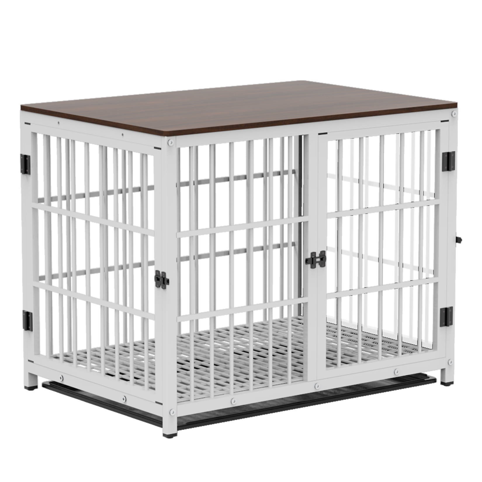 Bingopaw Triple Door Wooden Dog Crate Indoor, White, Large, Removable Tray, 36.02"L x 25"W x 29.33"H
