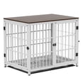 thumbnail image 3 of Bingopaw Triple Door Wooden Dog Crate Indoor, White, Large, Removable Tray, 36.02"L x 25"W x 29.33"H, 3 of 13