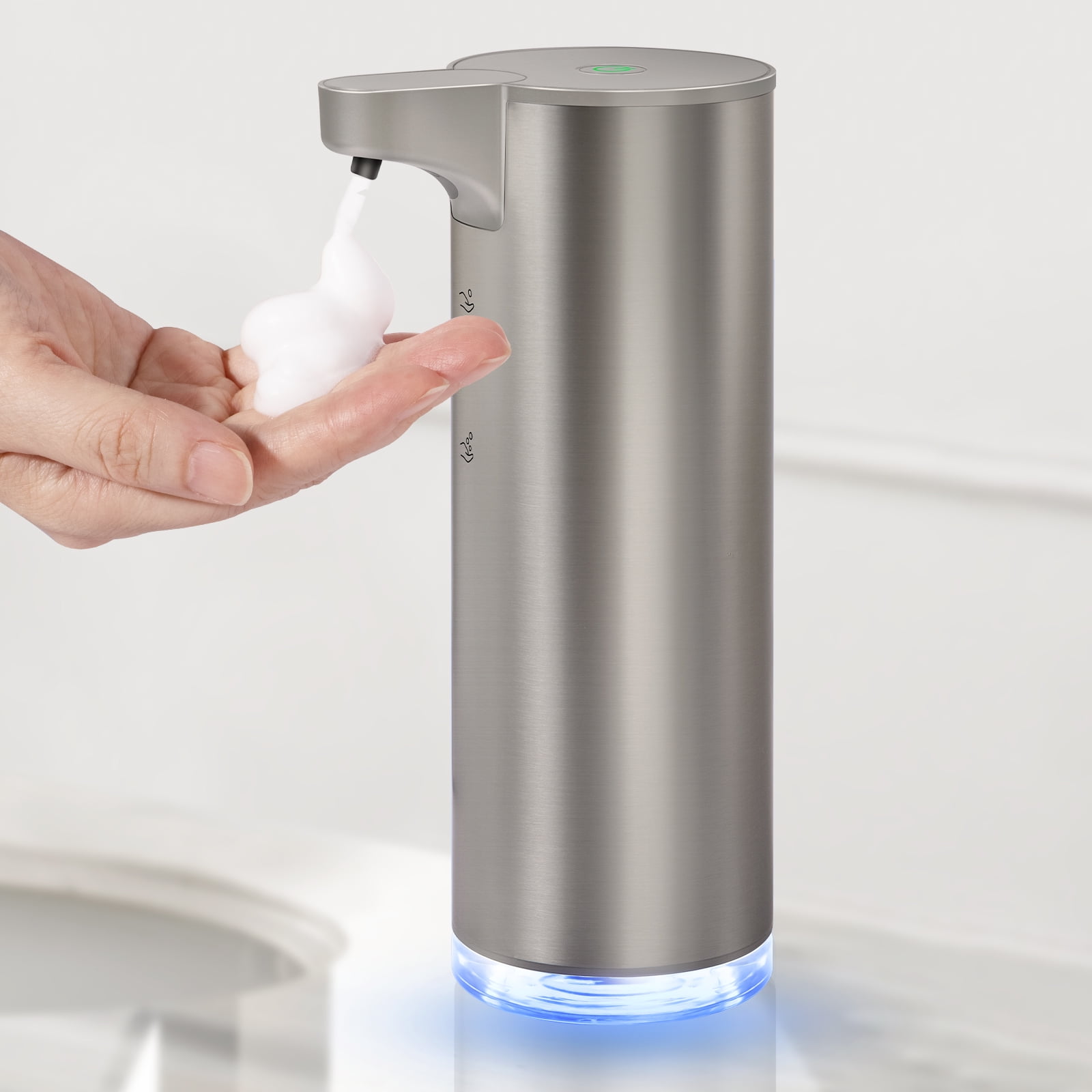 Lococo Soap Dispenser, Rechargeable Automatic Soap Dispenser Stainless Steel Touchless Foaming Soap Dispenser for Bathroom Auto Hand Soap Dispenser for Kitchen, Silver, Xmas Gift,9oz