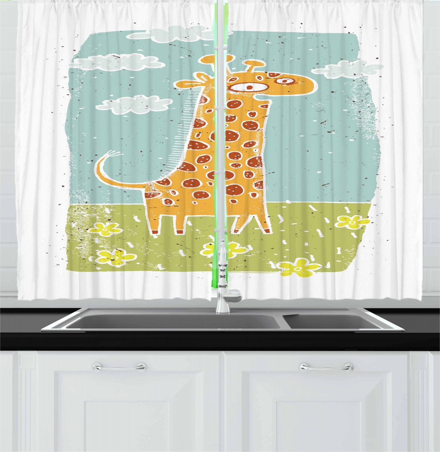 Giraffe Curtains 2 Panels Set Cute Childish Hand Drawn Animal