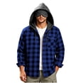 thumbnail image 3 of Button Down Plaid Jacket for Men,Long Sleeve Open Front Hooded Shacket Coat,with Drawstring and Check Pocket,Trendy Casual Outfits, 3 of 6