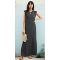 thumbnail image 2 of 2025 Women Summer Round Neck Casual Loose Split Wrinkle-Free Long Maxi Vacation Dress with Pockets Dark Gray L, 2 of 7