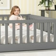 thumbnail image 3 of UHOMEPRO Queen Size Floor Bed with Door and Fence for Kids, Toddler Bed Montessori Floor Bed with Slats and Safety Guardrails, Solid Wood Queen Bed Frame for Girls Boys Kids Bedroom, Gray, 3 of 14
