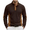 thumbnail image 1 of Tops de Verano de Manga Larga para Hombres Cuello de Pie Color Bloque Botón Abajo Camisa, Tops de Manga Larga Patchwork Blusa Casual con Ajuste Relajado, Chaqueta de Moda Ligera, 1 of 8