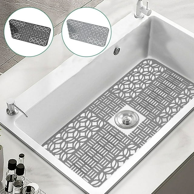 Silicone Sink Protectors with Drain Holes Heat-Resistant Sink Mat Protector Non-Slip Cuttable Sink Mat for Center Drain Sink Reusable Kitchen Sink Pad for Bottom of Kitchen Farmhouse Sink