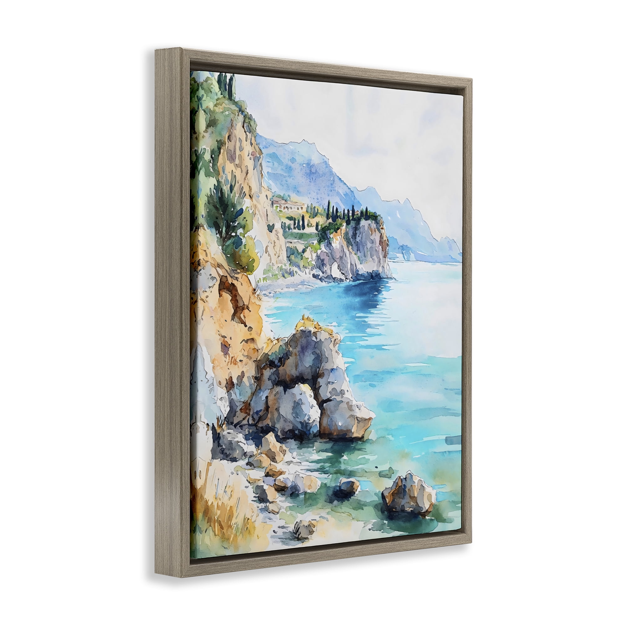 Stupell Industries Azure Italian Coastline Brown Framed Floater Canvas Wall Art, design by LSR Design Studio