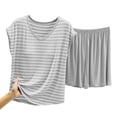 thumbnail image 4 of hoksml Women's V Neck Cap Sleeve Striped Top with Chest Pads Shorts Pajama Set Elastic Waist Summer Lounge, 4 of 6