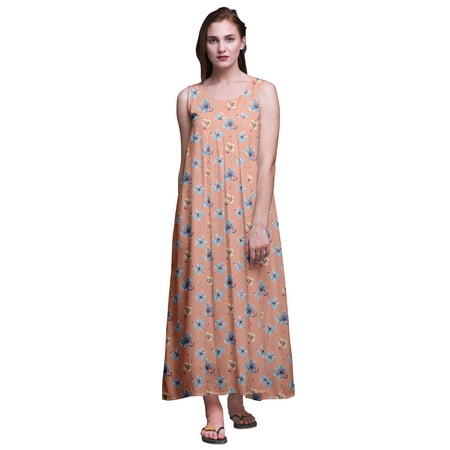 

Bimba Rayon Sleeveless Rayon Nightgowns For Women Printed Maxi Length Sleepwear-XS