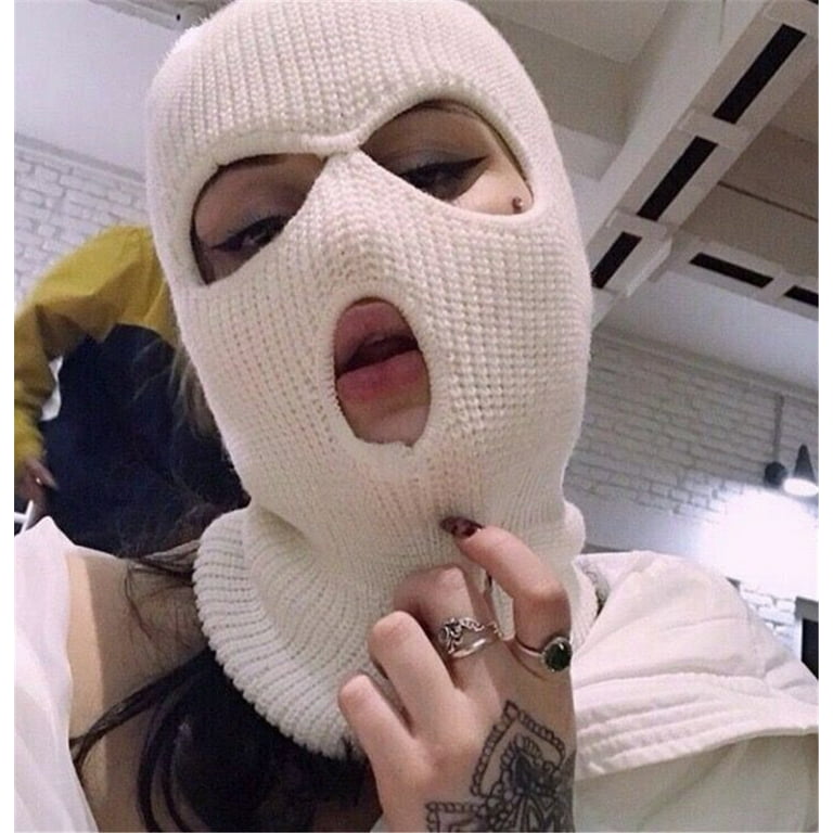 3-Hole Knitted Full Face Cover Ski Face Mask Adult Winter Balaclava Warm  Wool Knit Full Face Mask 