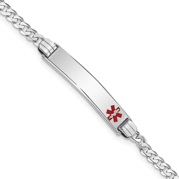 Auriga 14K White Gold Red Enamel Flat Curb Link Id Bracelet 7 inch for Women(L- 7inch, W- 5.5mm)
