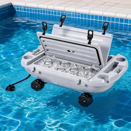 Cool Gray 40QT Amphibious Rolling Cooler Box with Wheels for Beach Outdoor Use