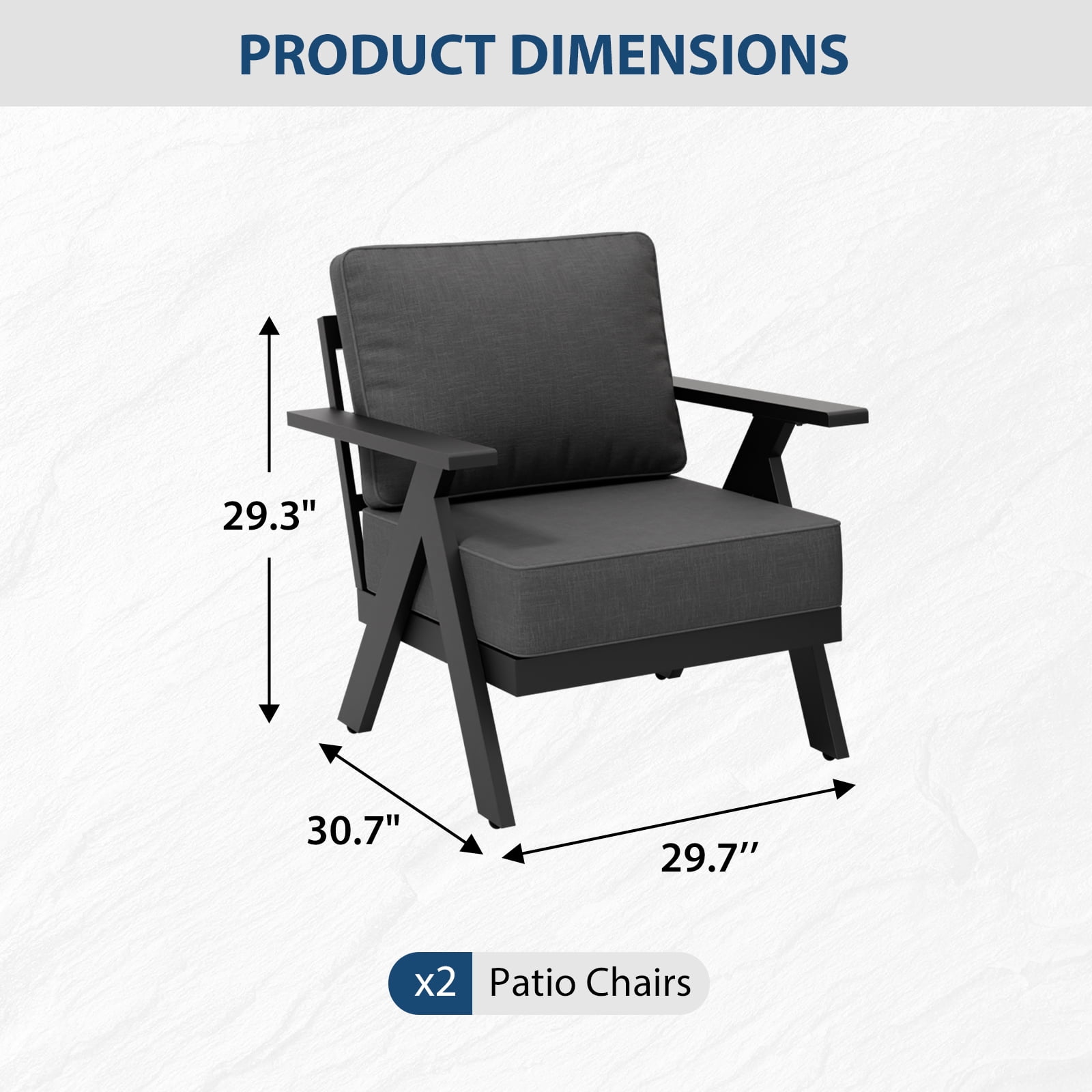 COOS BAY Iron Luxe 2 PCS Modern Outdoor Aluminum Patio Chairs, Black/Gray