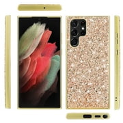 Phone Case for Samsung Galaxy S22 Ultra Case, Ultra Thin Glitter Bling Diamond Girls Woman Shockproof TPU Rubber Full Body Protective Cover for Samsung Galaxy S22 Plus 5G 6.8 inch 2022,Gold