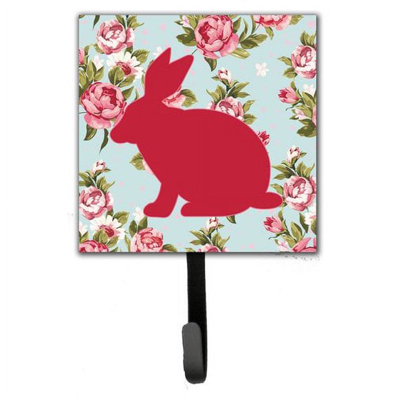 Caroline's Treasures BB1002-RS-BU-SH4 Rabbit Shabby Chic Blue Roses Leash or Key Holder, Blue, Single Hook, multicolor