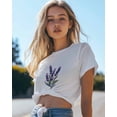thumbnail image 4 of T Shirts for Women Short Sleeve Cotton Crewneck T-Shirt, Lavender Purple Plant Embroidery Style Tee Tops Casual Basic T-Shirts, XS-5XL White XS, 4 of 7