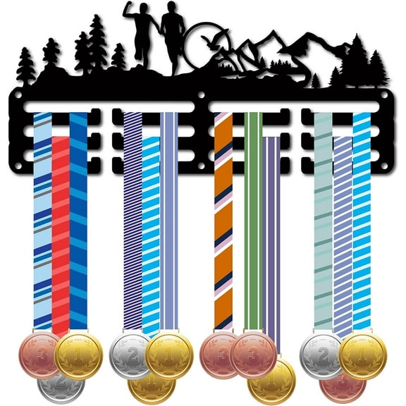 Trail Running Medal Hanger Display Medal Holder Rack Sports Metal Hanging Awards Iron Small Mount Decor Awards for Wall Home Badge Race Runner Marathon Medalist Black Athlete 11.4x5.1 Inch DIY