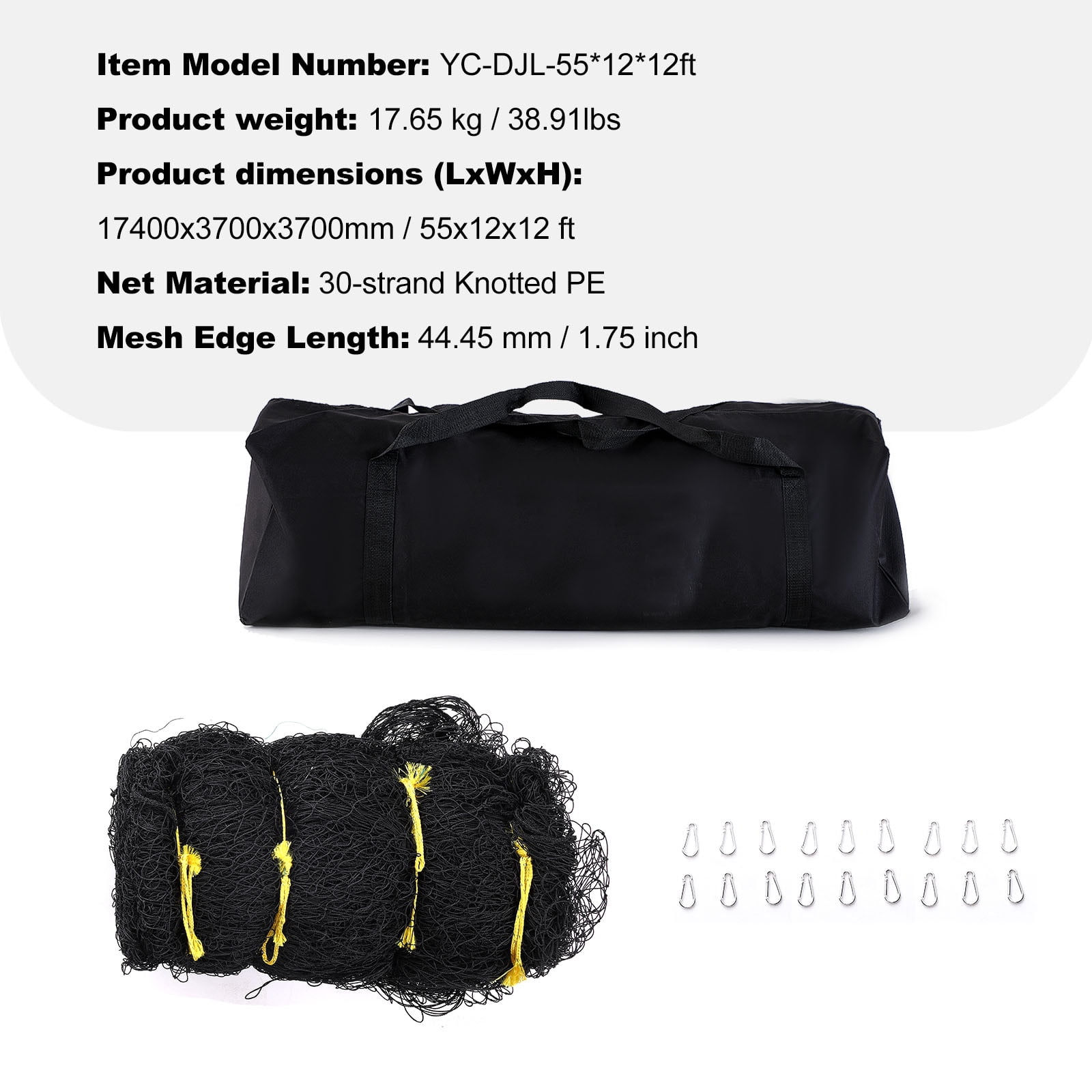 KFFKFF Portable Softball Baseball Batting Cage with Storage Bag, Black, 55 x 12 x12ft (Without Framework)