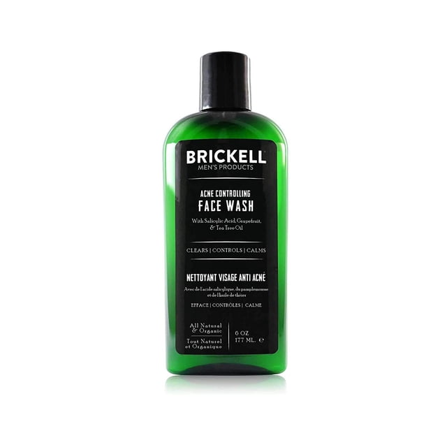 Jabón facial Brickell para hombre con ácido salicílico al 2% para acné, 180 ml