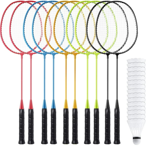 Badminton Set - 10 Rackets & 15 Shuttlecocks - for Adults & Teens - Lightweight Racquets for Backyard, Beach & Outdoor Games