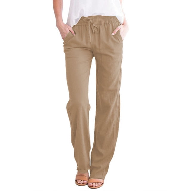 FJUCHAI Women'sPlus Size Linen Pants Women's Wide Leg Pants Plus Size Linen Drawstring Cropped Pants Drawstring Trousers Culottes S-XXXL