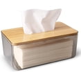thumbnail image 1 of Minimalist Tissue Box Cover Holder, Modern Transparent Rectangular Bamboo Facial Tissues Dispenser for Bathroom, Bedroom, Living Room, 1 of 7