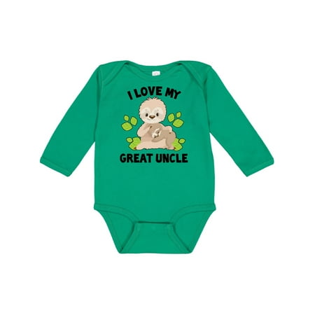

Inktastic Cute Sloth I Love My Great Uncle with Green Leaves Gift Baby Boy or Baby Girl Long Sleeve Bodysuit
