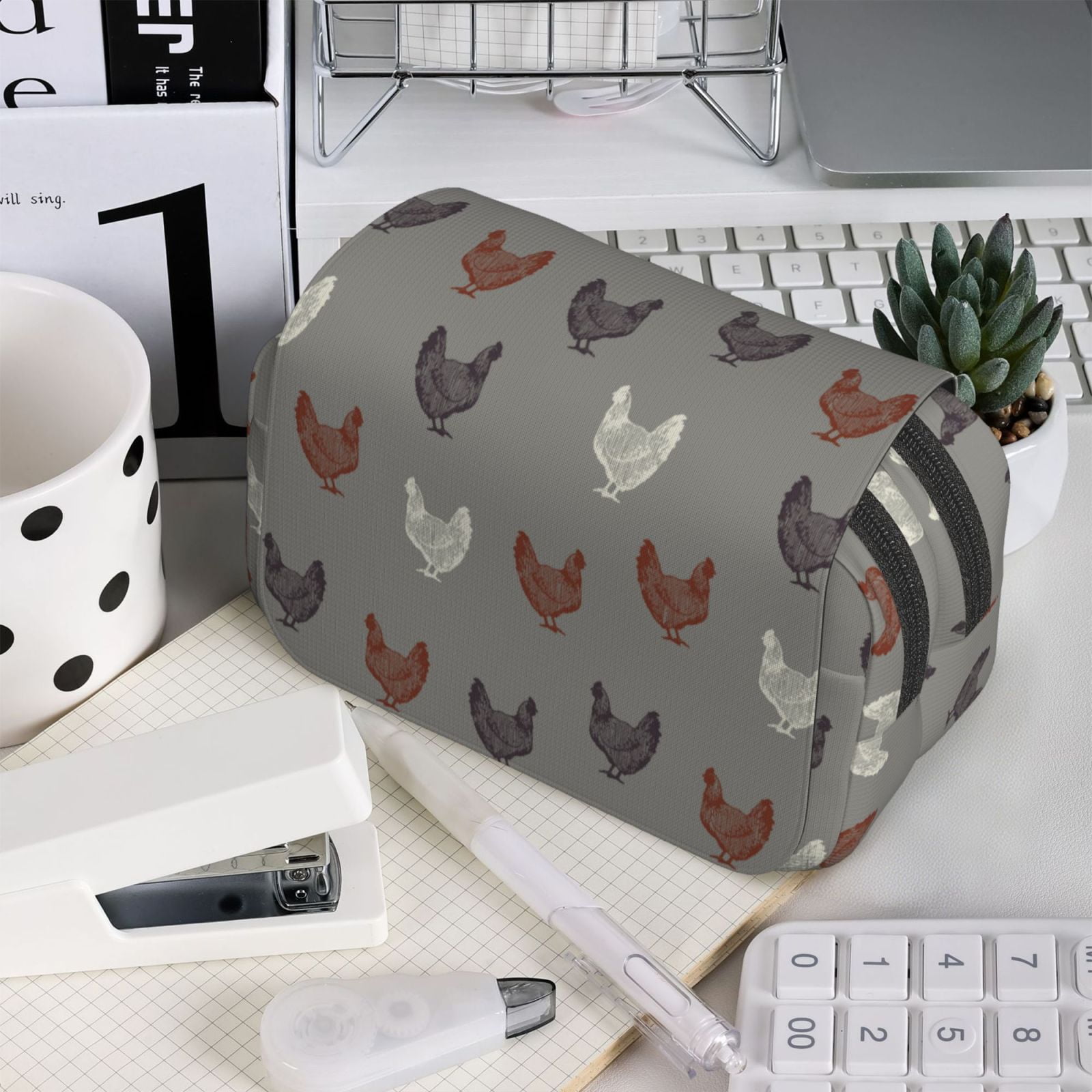 Rateoe Rooster Pattern Double Clamshell Pen Case, Storage Organizer with Two Zipper Compartments– Holds Up to 50 Pencils & Pens