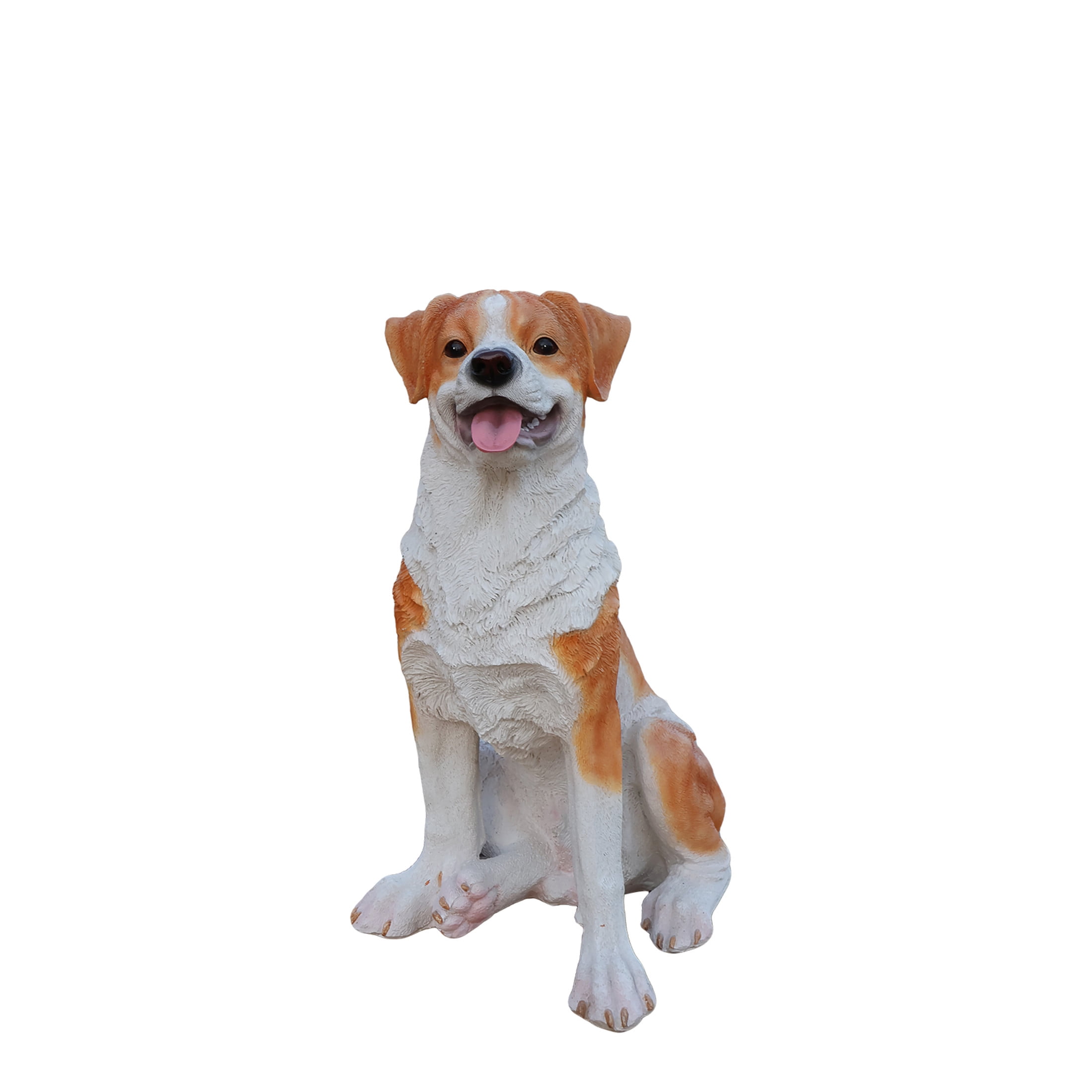 Noble House Lifelike Sitting Hound Dog Statue, Realistic Resin Animal Figurine for Outdoor Garden Decor, Brown White