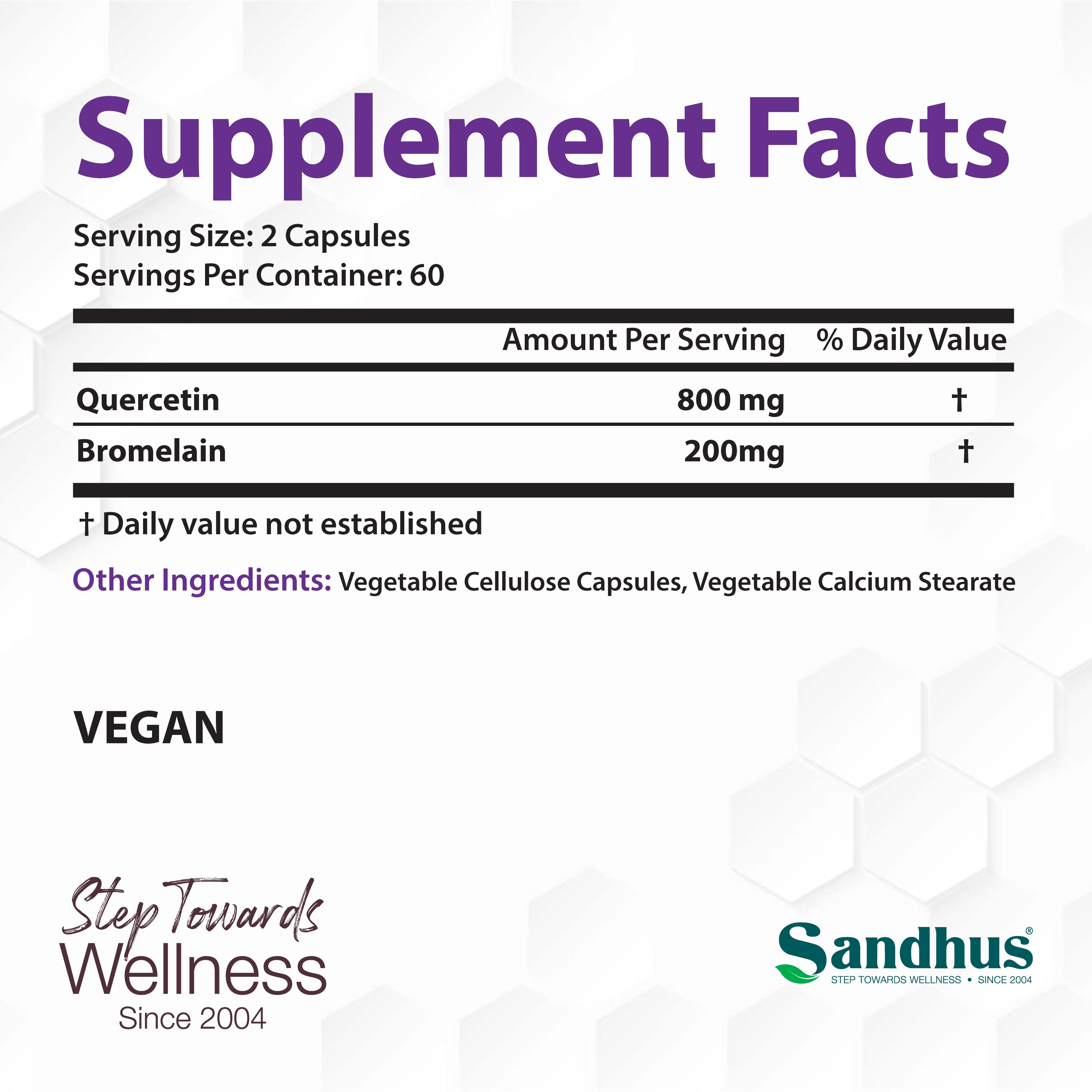 Sandhu's Quercetin 800mg with Bromelain, for Immune and Respiratory Health Support, 120 Capsules-2 Pack