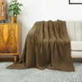 thumbnail image 2 of Soft 100% Cotton Knitted Throw Blanket for Couch Home Office Hotel Blanket Brown 47"x70", 2 of 7