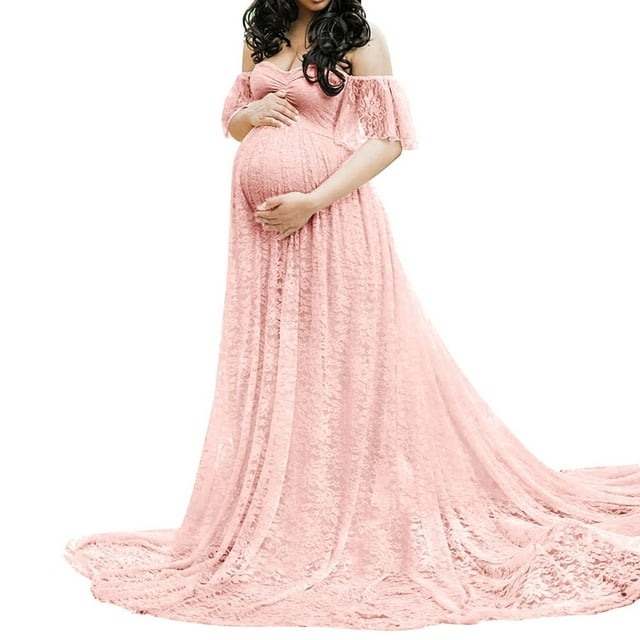 Vedolay Robe de Maternité Été Robe de Maternité Sans Bretelles Froncée Maxi Tube avec Poches Rose m
