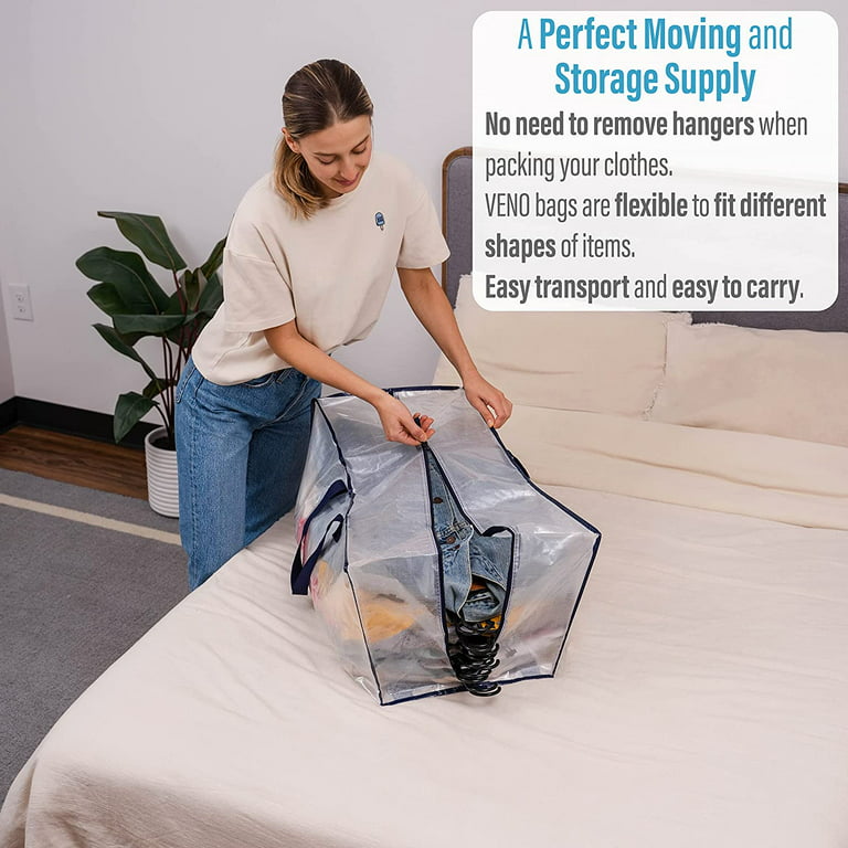 VENO 2 Pack Moving Bags and Large Christmas Storage Bins with lids. Packing  Supplies for College. Alternative to Moving Boxes. Space Saving Foldable