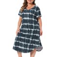 thumbnail image 2 of DARING DIVA Women's Plus V Neck Soft Tie Dye Short Sleeve Nightgown 4X Gray Black, 2 of 6