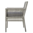 thumbnail image 3 of Contemporary Modern Urban Designer Outdoor Patio Balcony Garden Furniture Side Dining Armchair Chair, Set of Four, Fabric Rattan Wicker, Grey Gray Navy Blue, 3 of 6