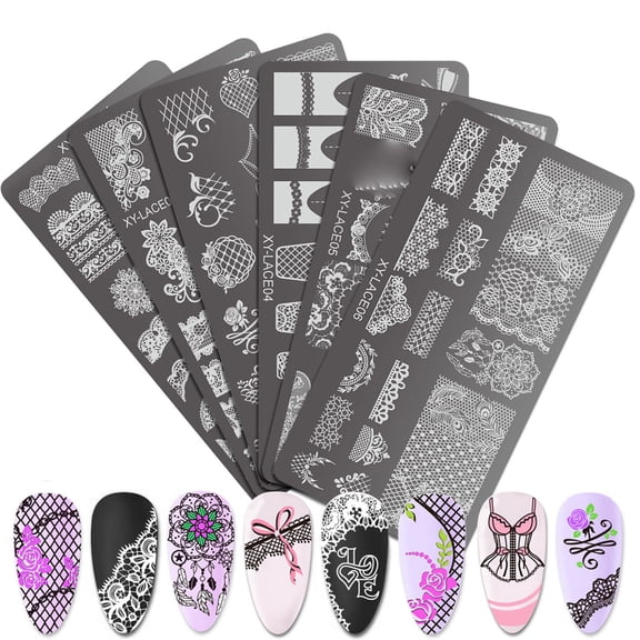 6PCS Nails Stamping Plates Set for Unique and Creative Nails Designs Metal Printing Nails Accesories for Salon or Home